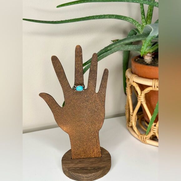 Free People Turquoise Statement Ring Western Silver-Tone Boho Vintage-Inspired - Picture 3 of 7